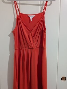 BCBGeneration Coral-Red Draped,  V-Neck Dress, Adjustable Straps